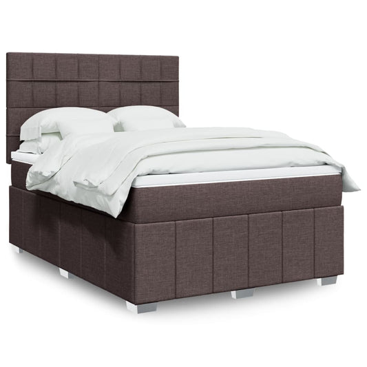 vidaXL Κρεβάτι Boxspring με Στρώμα Σκούρο Καφέ 140x200 εκ Υφασμάτινο