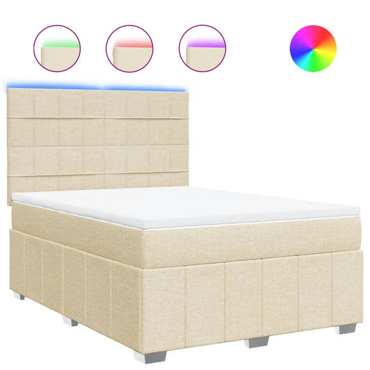 vidaXL Κρεβάτι Boxspring με Στρώμα Κρεμ 140x200 εκ. Υφασμάτινο
