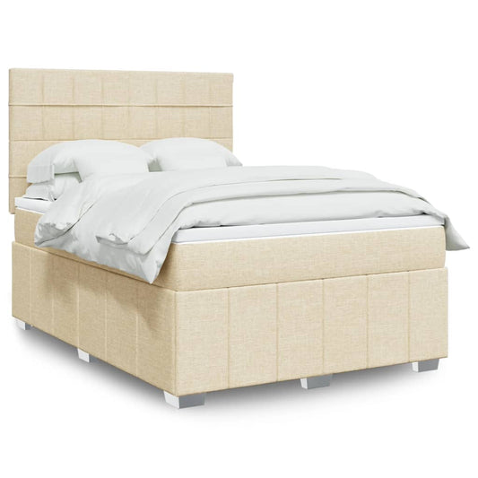 vidaXL Κρεβάτι Boxspring με Στρώμα Κρεμ 140x200 εκ. Υφασμάτινο