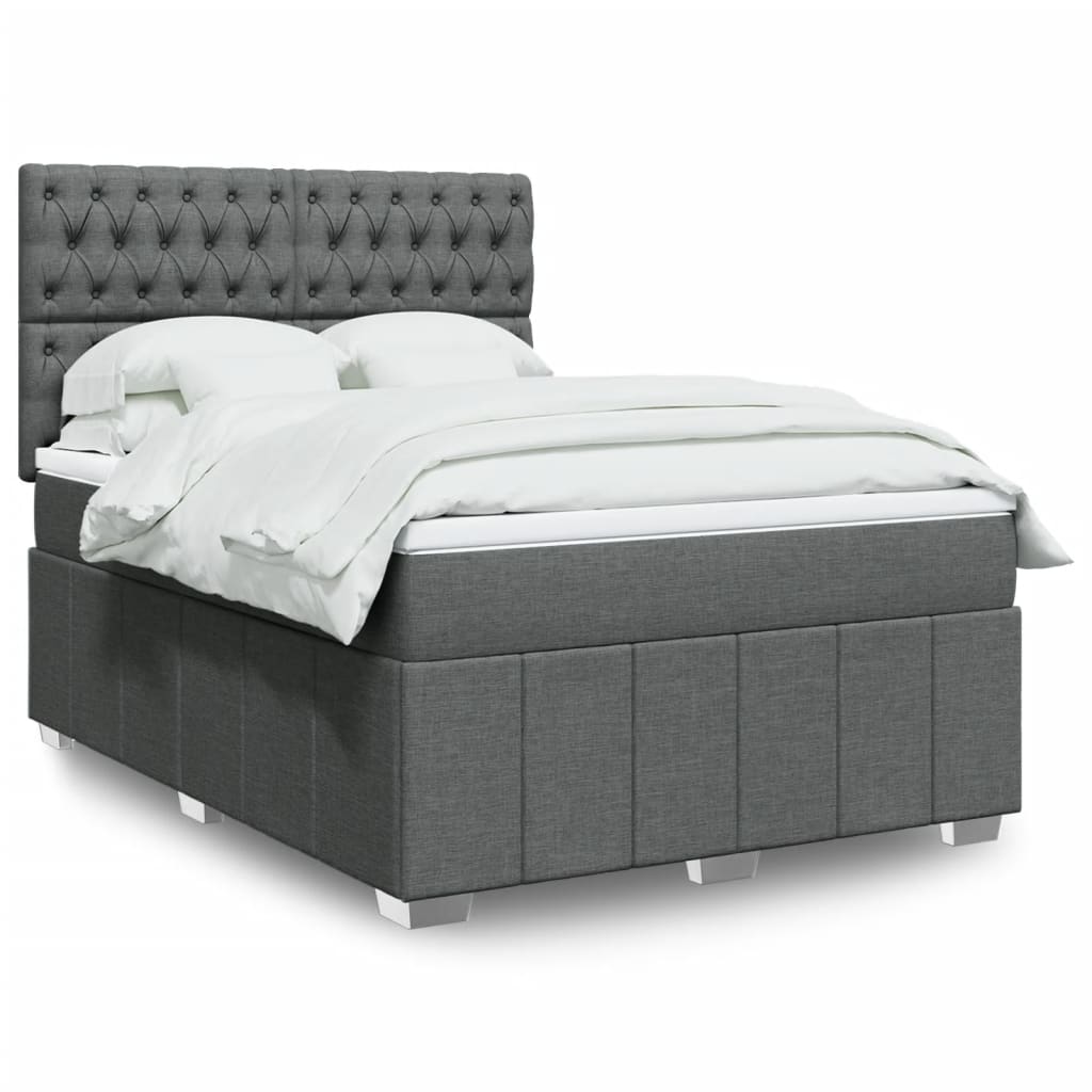 vidaXL Κρεβάτι Boxspring με Στρώμα Σκούρο Γκρι 140x200 εκ Υφασμάτινο