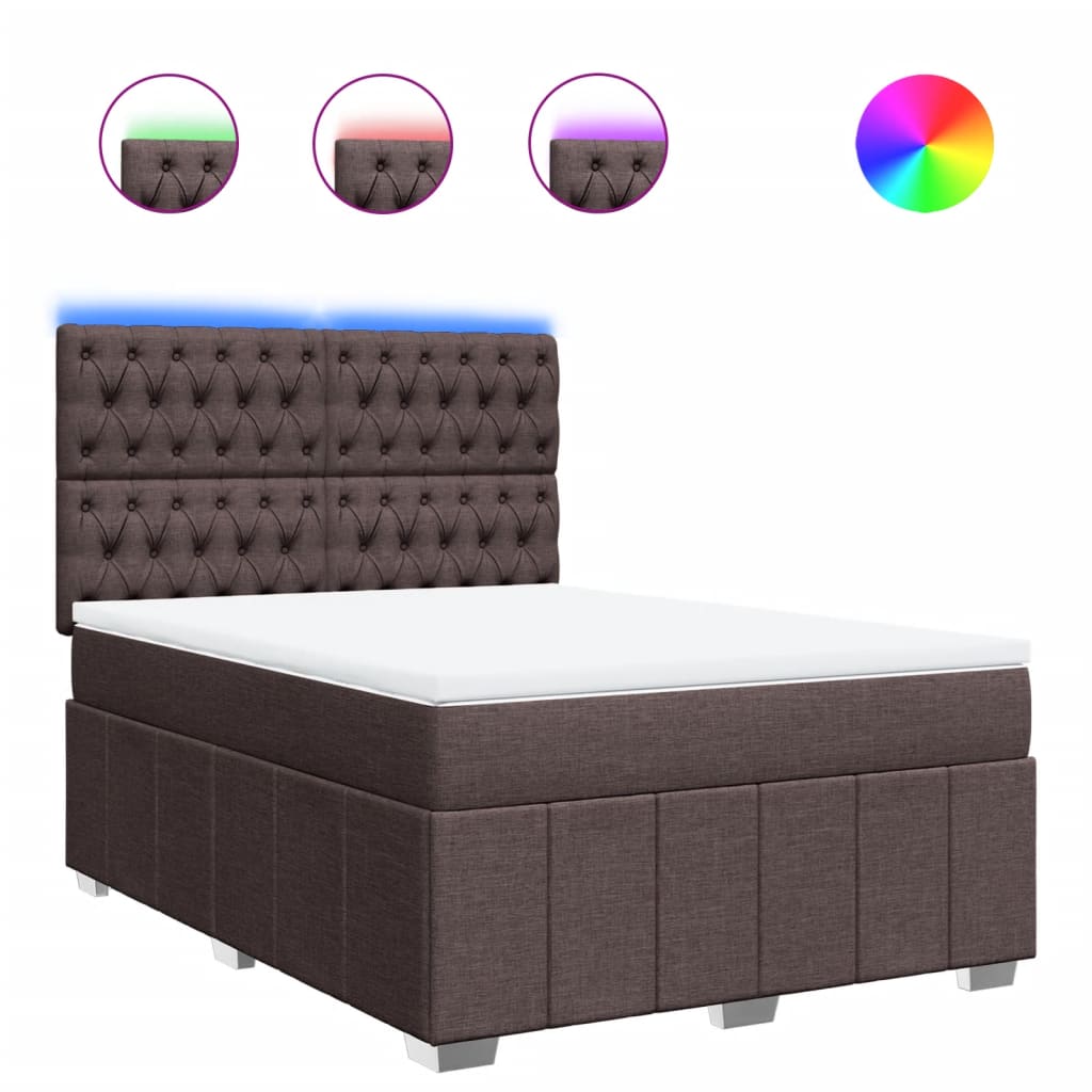 vidaXL Κρεβάτι Boxspring με Στρώμα Σκούρο Καφέ 140x200 εκ Υφασμάτινο