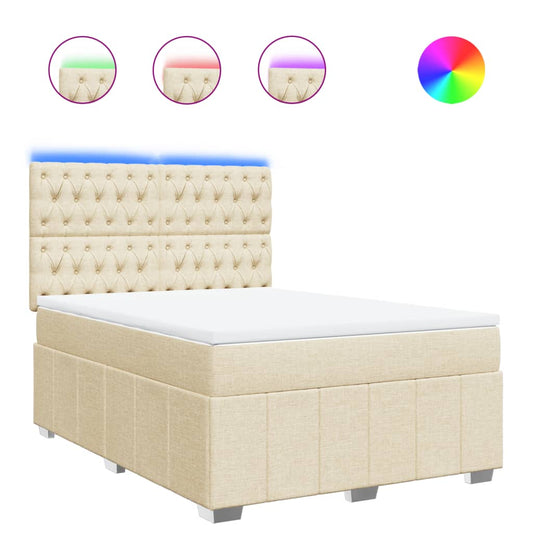 vidaXL Κρεβάτι Boxspring με Στρώμα Κρεμ 140x200 εκ. Υφασμάτινο