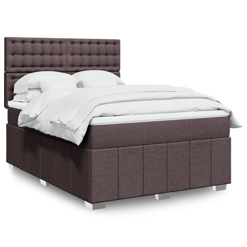 vidaXL Κρεβάτι Boxspring με Στρώμα Σκούρο Καφέ 140x200 εκ Υφασμάτινο