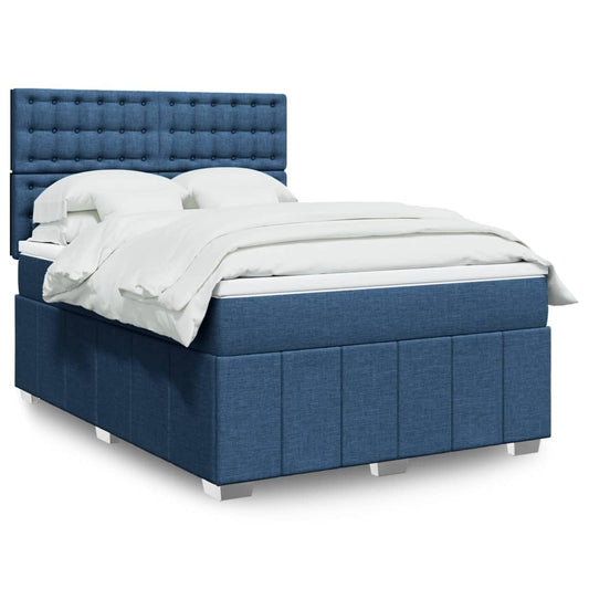 vidaXL Κρεβάτι Boxspring με Στρώμα Μπλε 140x200 εκ. Υφασμάτινο