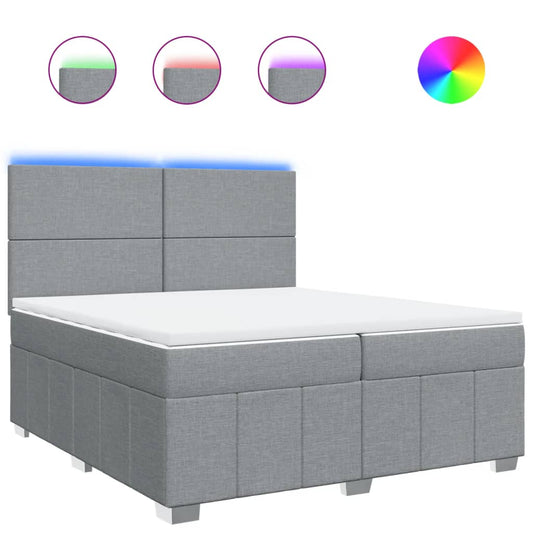 vidaXL Κρεβάτι Boxspring με Στρώμα Ανοιχτό Γκρι 200x200 εκ. Υφασμάτινο