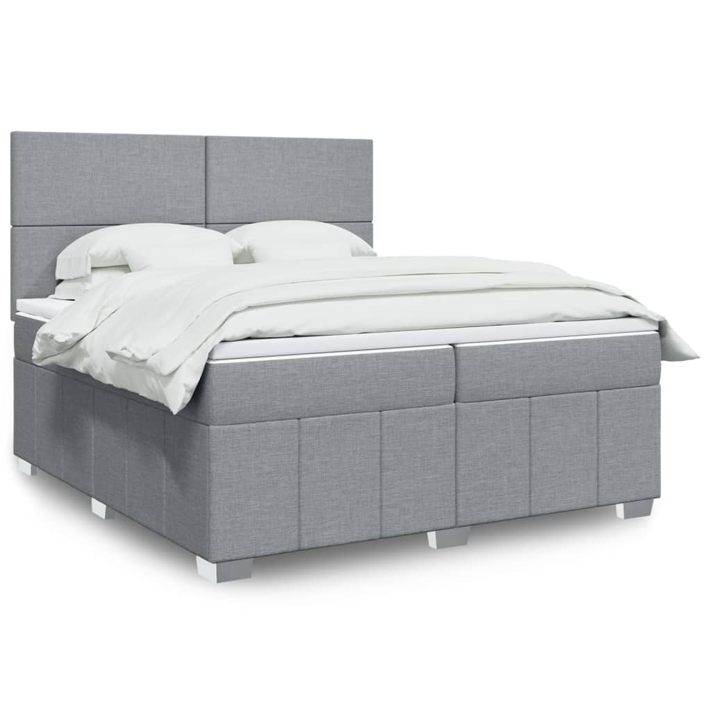 vidaXL Κρεβάτι Boxspring με Στρώμα Ανοιχτό Γκρι 200x200 εκ. Υφασμάτινο