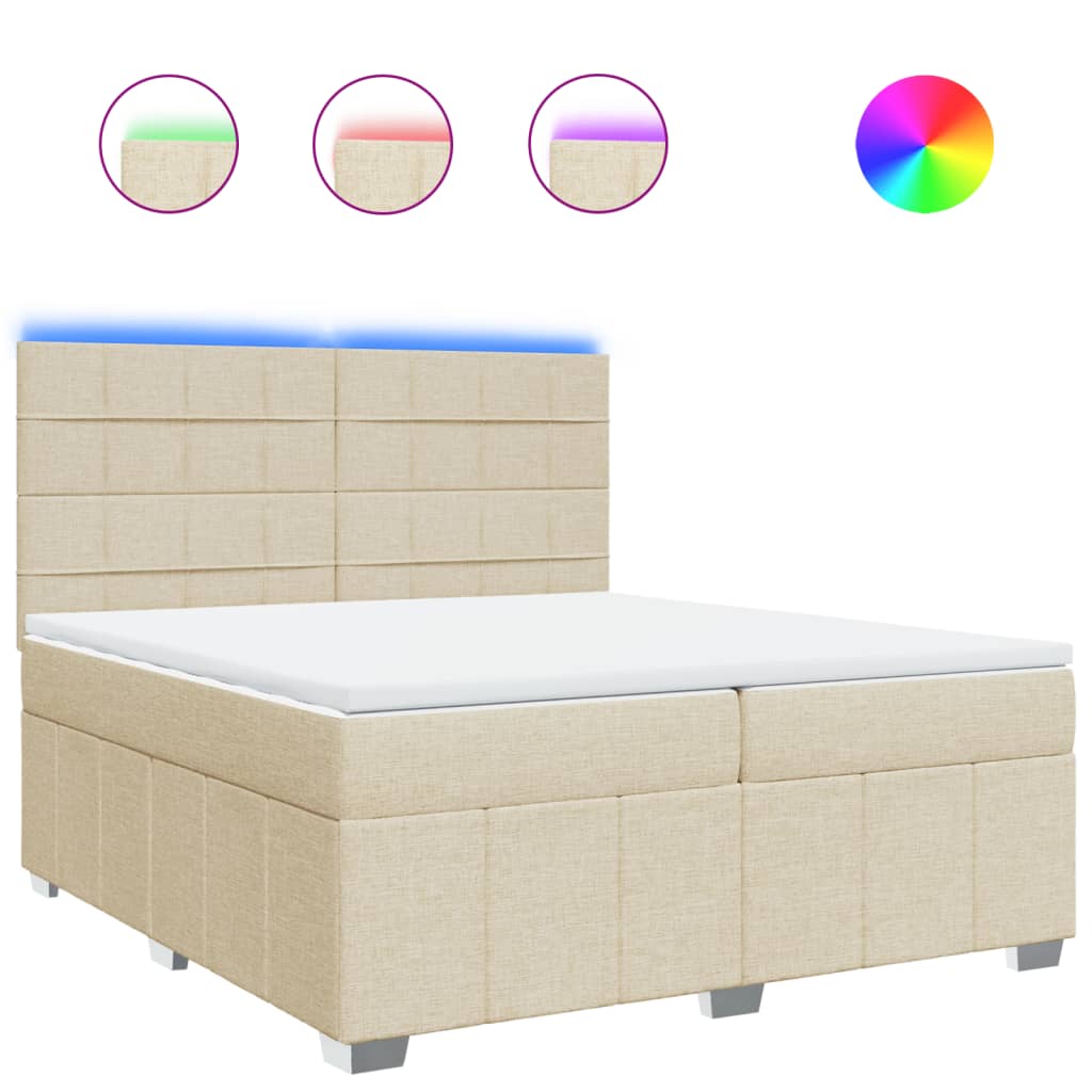 vidaXL Κρεβάτι Boxspring με Στρώμα Κρεμ 200x200 εκ. Υφασμάτινο
