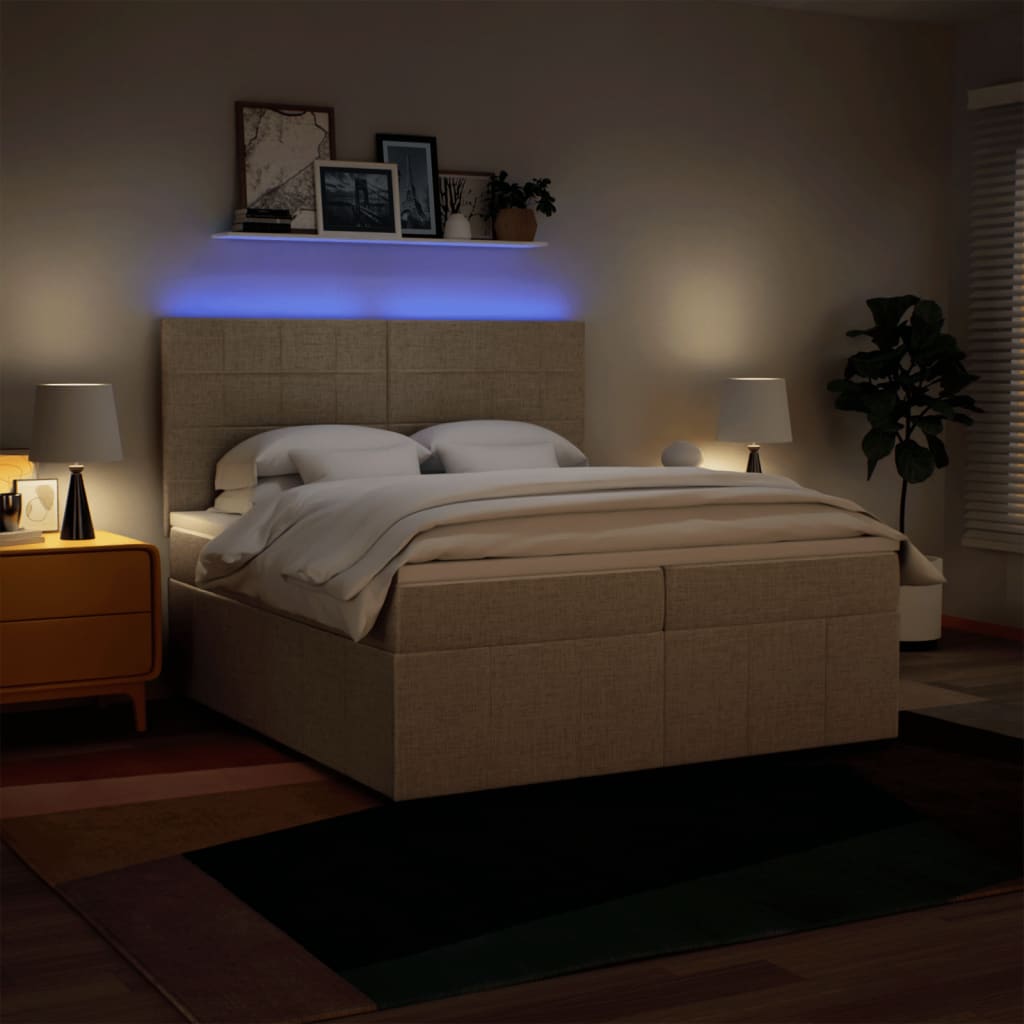 vidaXL Κρεβάτι Boxspring με Στρώμα Κρεμ 200x200 εκ. Υφασμάτινο