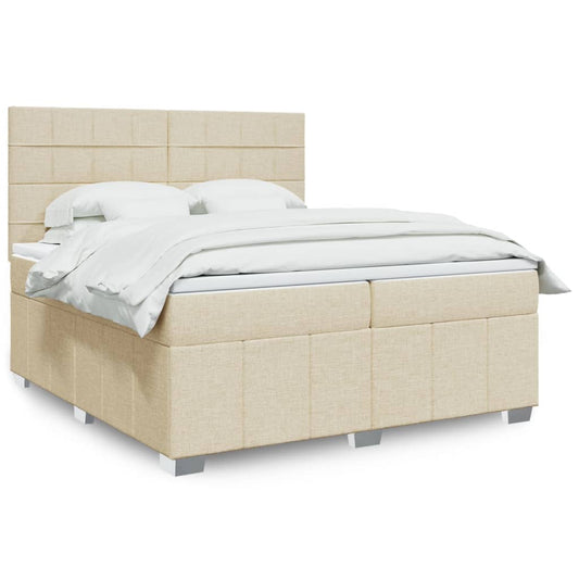 vidaXL Κρεβάτι Boxspring με Στρώμα Κρεμ 200x200 εκ. Υφασμάτινο