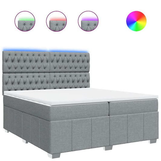 vidaXL Κρεβάτι Boxspring με Στρώμα Ανοιχτό Γκρι 200x200 εκ. Υφασμάτινο