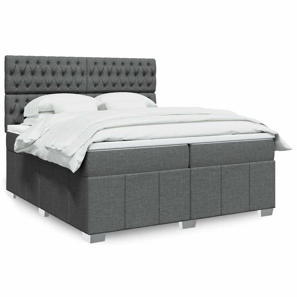 vidaXL Κρεβάτι Boxspring με Στρώμα Σκούρο Γκρι 200x200 εκ. Υφασμάτινο