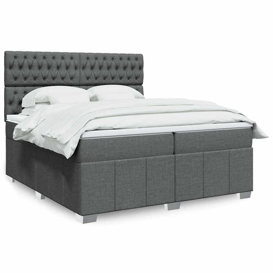 vidaXL Κρεβάτι Boxspring με Στρώμα Σκούρο Γκρι 200x200 εκ. Υφασμάτινο