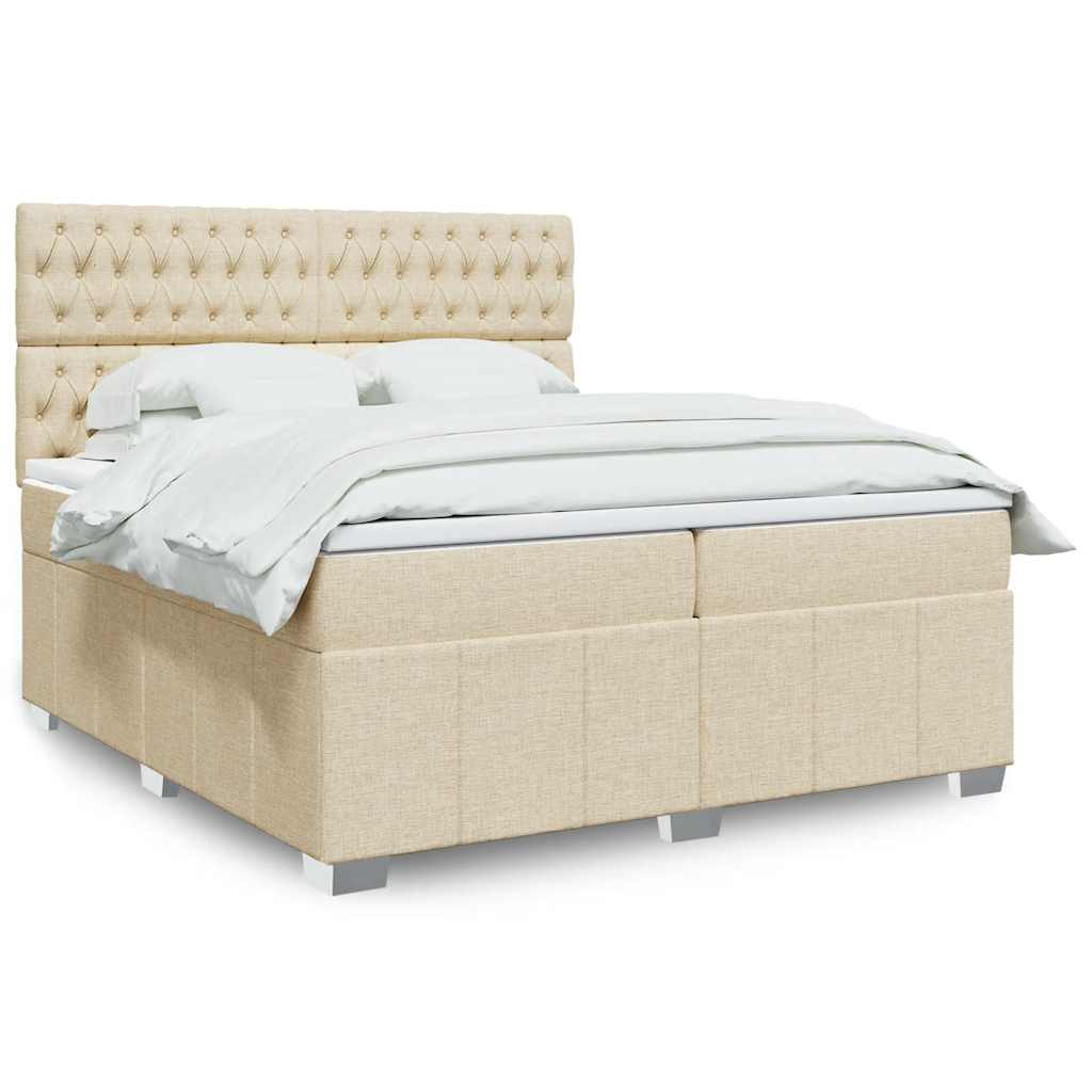 vidaXL Κρεβάτι Boxspring με Στρώμα Κρεμ 200x200 εκ. Υφασμάτινο