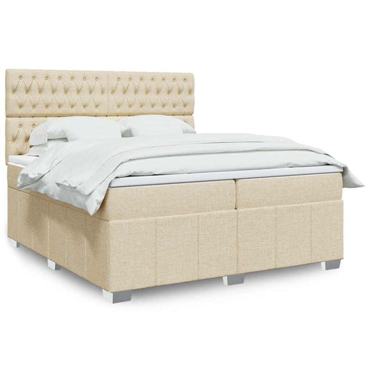 vidaXL Κρεβάτι Boxspring με Στρώμα Κρεμ 200x200 εκ. Υφασμάτινο