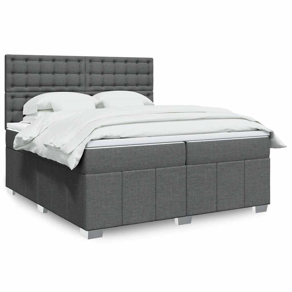 vidaXL Κρεβάτι Boxspring με Στρώμα Σκούρο Γκρι 200x200 εκ. Υφασμάτινο