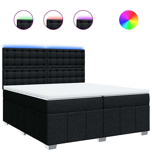 vidaXL Κρεβάτι Boxspring με Στρώμα Μαύρο 200x200 εκ. Υφασμάτινο