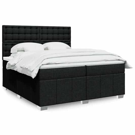 vidaXL Κρεβάτι Boxspring με Στρώμα Μαύρο 200x200 εκ. Υφασμάτινο
