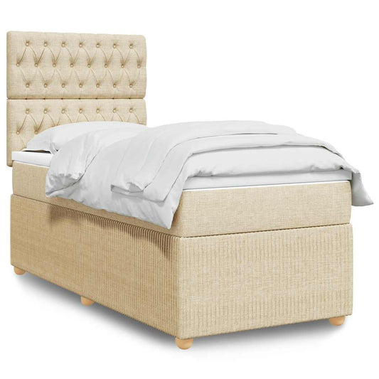 vidaXL Κρεβάτι Boxspring με Στρώμα Κρεμ 80 x 200 εκ. Υφασμάτινο