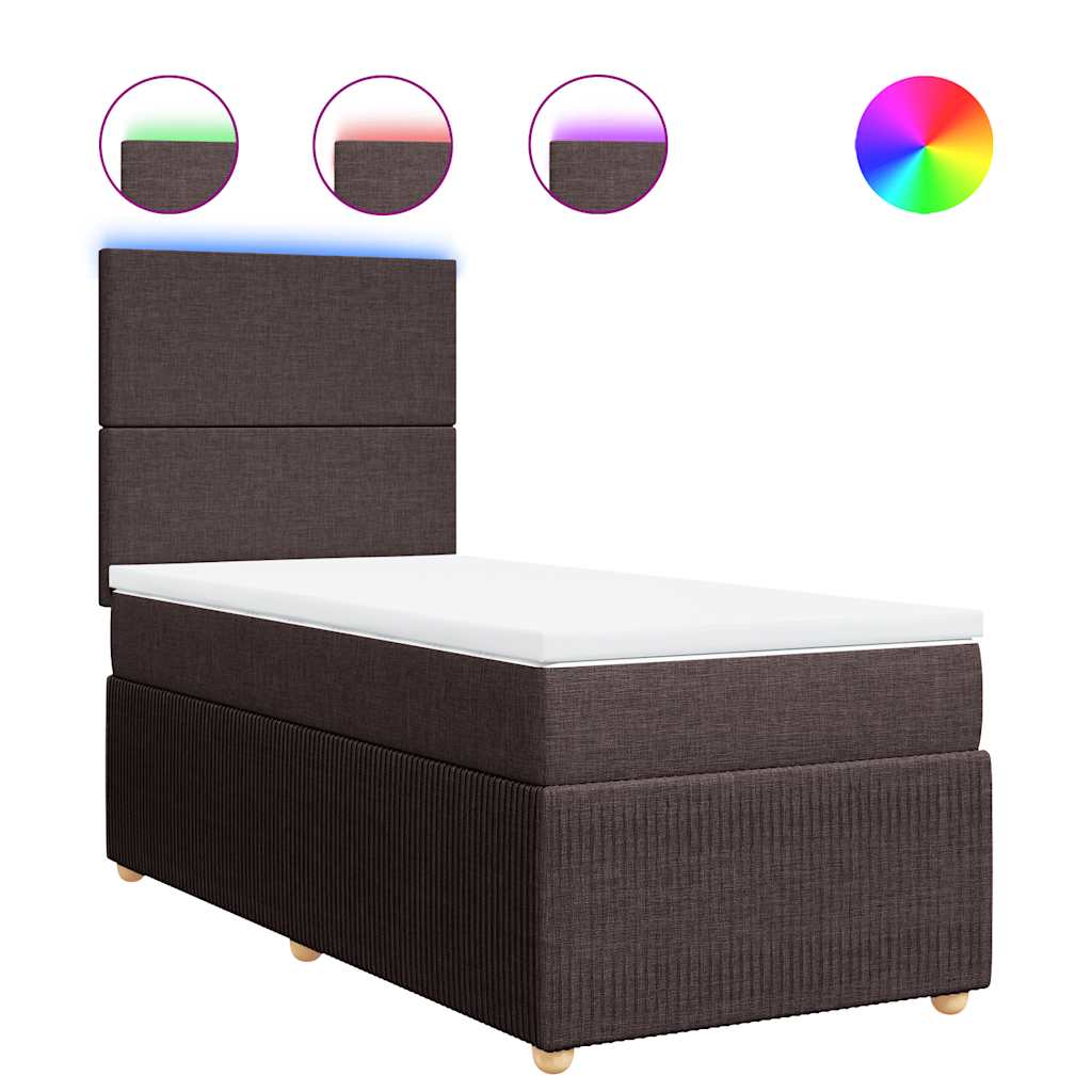 vidaXL Κρεβάτι Boxspring με Στρώμα Σκούρο Καφέ 90x190 εκ. Υφασμάτινο