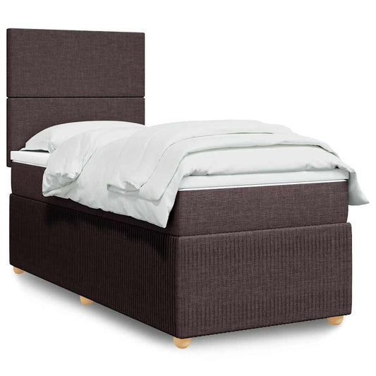 vidaXL Κρεβάτι Boxspring με Στρώμα Σκούρο Καφέ 90x190 εκ. Υφασμάτινο