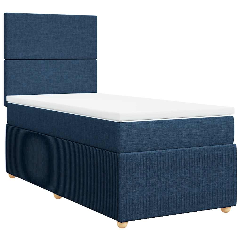 vidaXL Κρεβάτι Boxspring με Στρώμα Μπλε 90x190 εκ.Υφασμάτινο