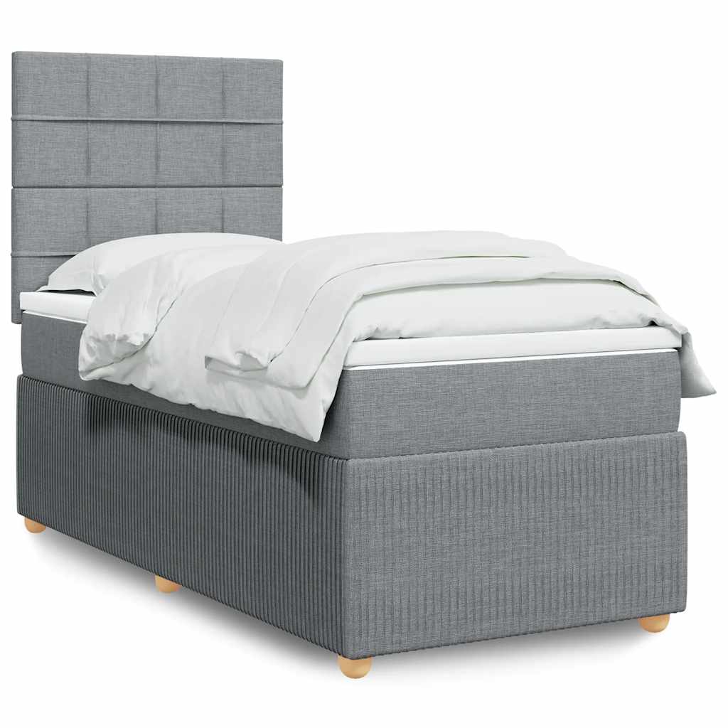 vidaXL Κρεβάτι Boxspring με Στρώμα Ανοιχτό Γκρι 90x190 εκ. Υφασμάτινο