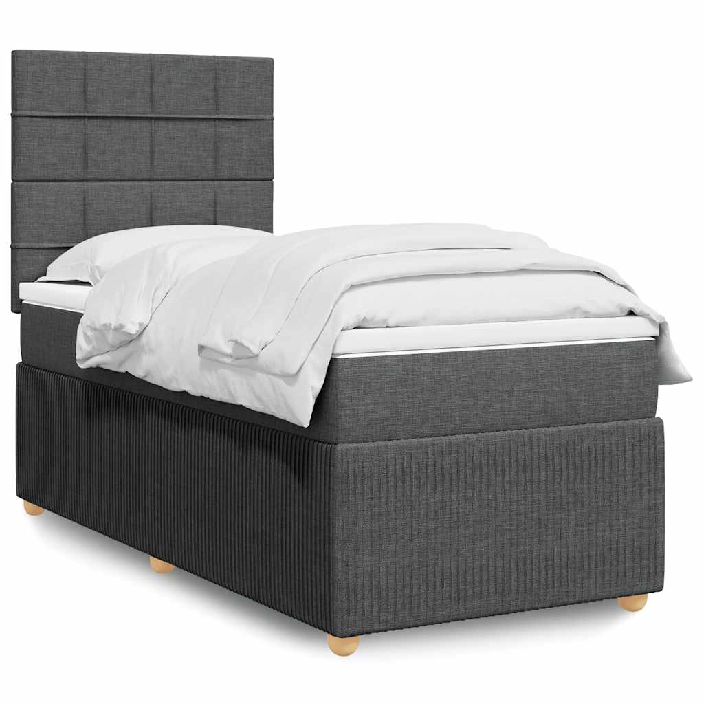 vidaXL Κρεβάτι Boxspring με Στρώμα Σκούρο Γκρι 90x190 εκ. Υφασμάτινο