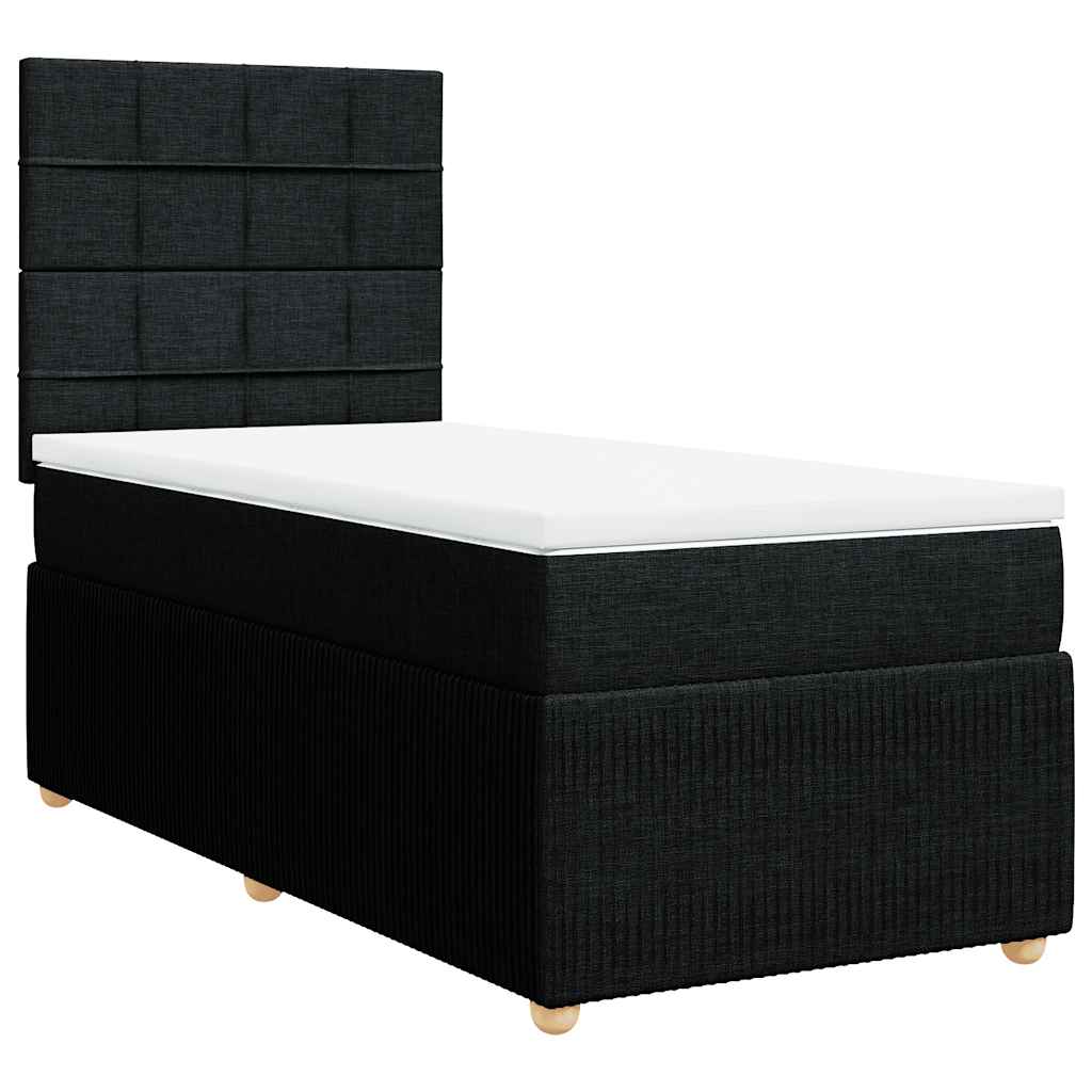 vidaXL Κρεβάτι Boxspring με Στρώμα Μαύρο 90x190 εκ.Υφασμάτινο