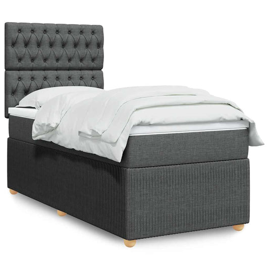vidaXL Κρεβάτι Boxspring με Στρώμα Σκούρο Γκρι 90x190 εκ. Υφασμάτινο