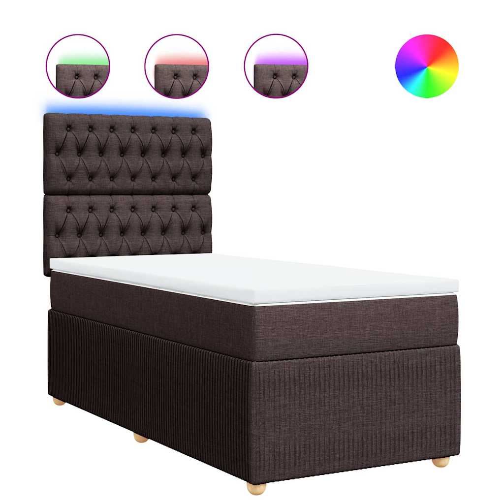 vidaXL Κρεβάτι Boxspring με Στρώμα Σκούρο Καφέ 90x190 εκ. Υφασμάτινο