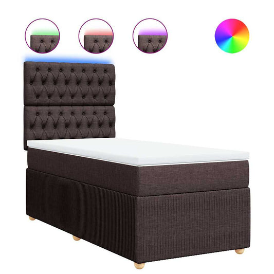 vidaXL Κρεβάτι Boxspring με Στρώμα Σκούρο Καφέ 90x190 εκ. Υφασμάτινο