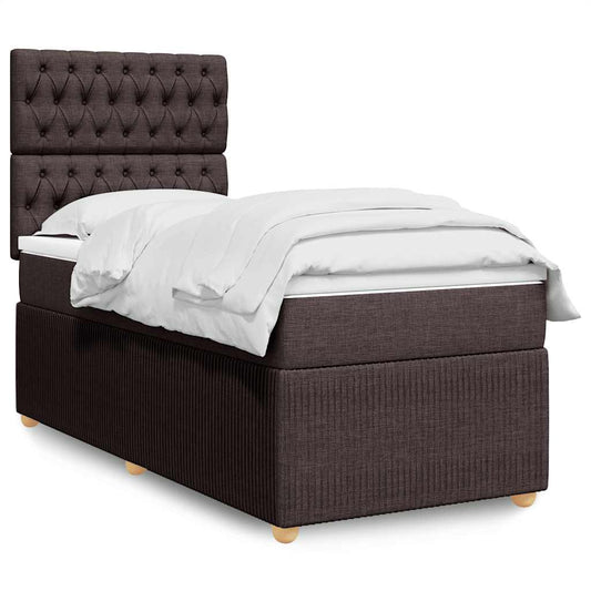 vidaXL Κρεβάτι Boxspring με Στρώμα Σκούρο Καφέ 90x190 εκ. Υφασμάτινο