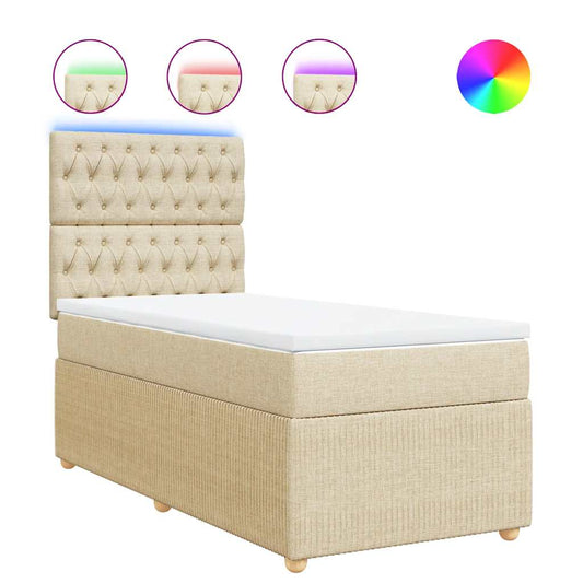 vidaXL Κρεβάτι Boxspring με Στρώμα Κρεμ 90x190 εκ.Υφασμάτινο