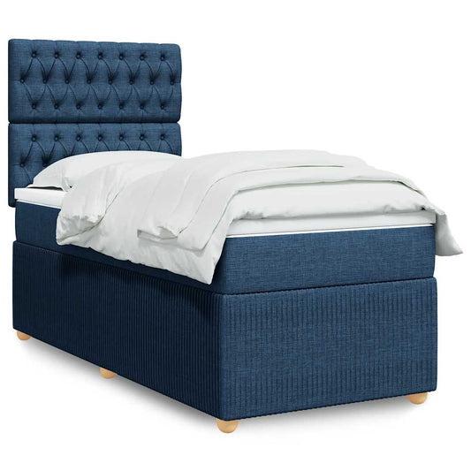 vidaXL Κρεβάτι Boxspring με Στρώμα Μπλε 90x190 εκ.Υφασμάτινο
