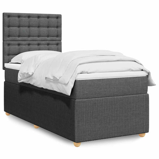 vidaXL Κρεβάτι Boxspring με Στρώμα Σκούρο Γκρι 90x190 εκ. Υφασμάτινο