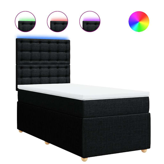 vidaXL Κρεβάτι Boxspring με Στρώμα Μαύρο 90x190 εκ.Υφασμάτινο