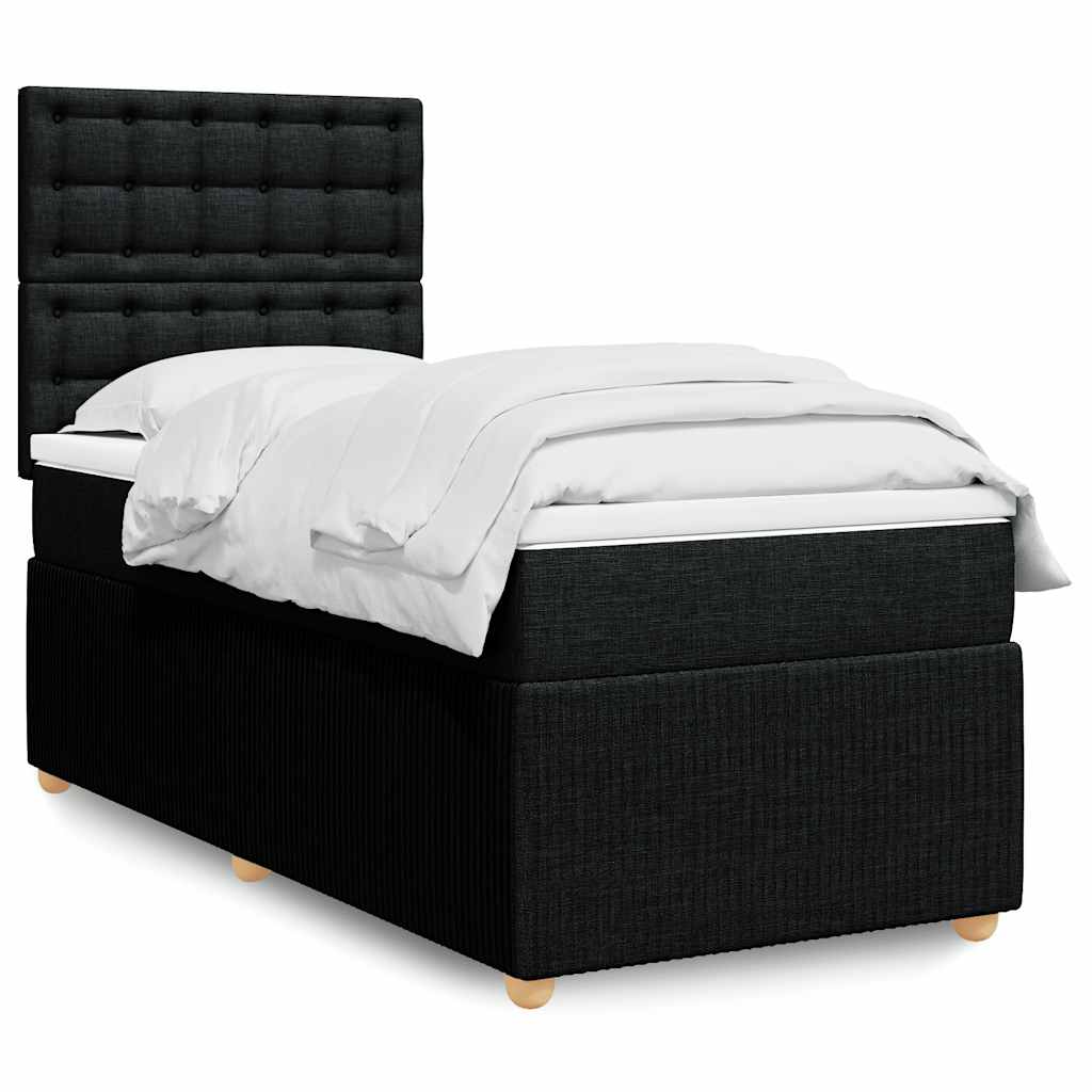 vidaXL Κρεβάτι Boxspring με Στρώμα Μαύρο 90x190 εκ.Υφασμάτινο