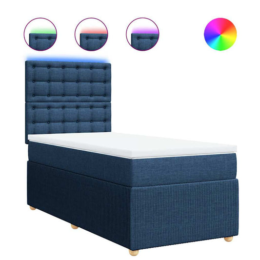 vidaXL Κρεβάτι Boxspring με Στρώμα Μπλε 90x190 εκ.Υφασμάτινο