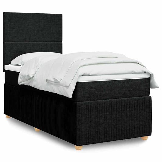vidaXL Κρεβάτι Boxspring με Στρώμα Μαύρο 90x200 εκ. Υφασμάτινο