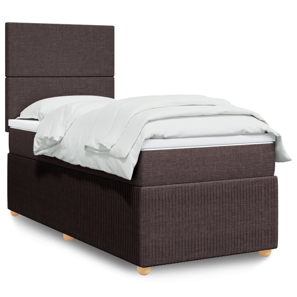 vidaXL Κρεβάτι Boxspring με Στρώμα Σκούρο Καφέ 90x200 εκ. Υφασμάτινο