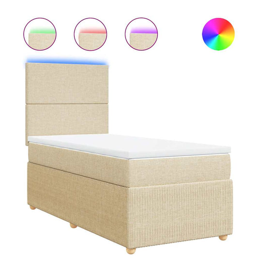 vidaXL Κρεβάτι Boxspring με Στρώμα Κρεμ 90x200 εκ.Υφασμάτινο