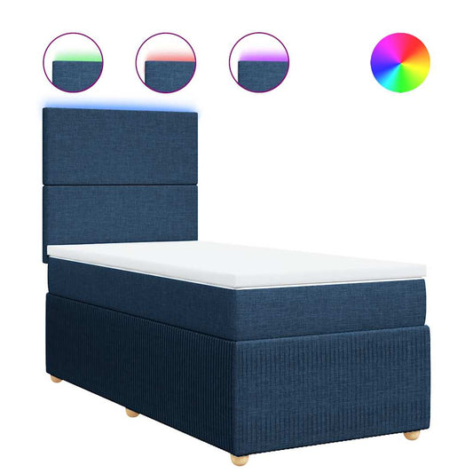 vidaXL Κρεβάτι Boxspring με Στρώμα Μπλε 90x200 εκ.Υφασμάτινο
