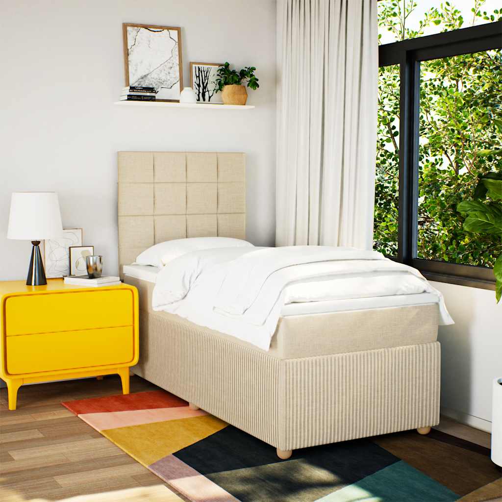 vidaXL Κρεβάτι Boxspring με Στρώμα Κρεμ 90x200 εκ.Υφασμάτινο