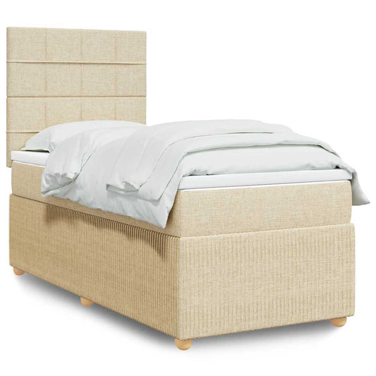 vidaXL Κρεβάτι Boxspring με Στρώμα Κρεμ 90x200 εκ.Υφασμάτινο
