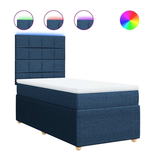 vidaXL Κρεβάτι Boxspring με Στρώμα Μπλε 90x200 εκ.Υφασμάτινο