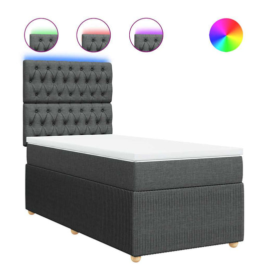 vidaXL Κρεβάτι Boxspring με Στρώμα Σκούρο Γκρι 90x200 εκ. Υφασμάτινο