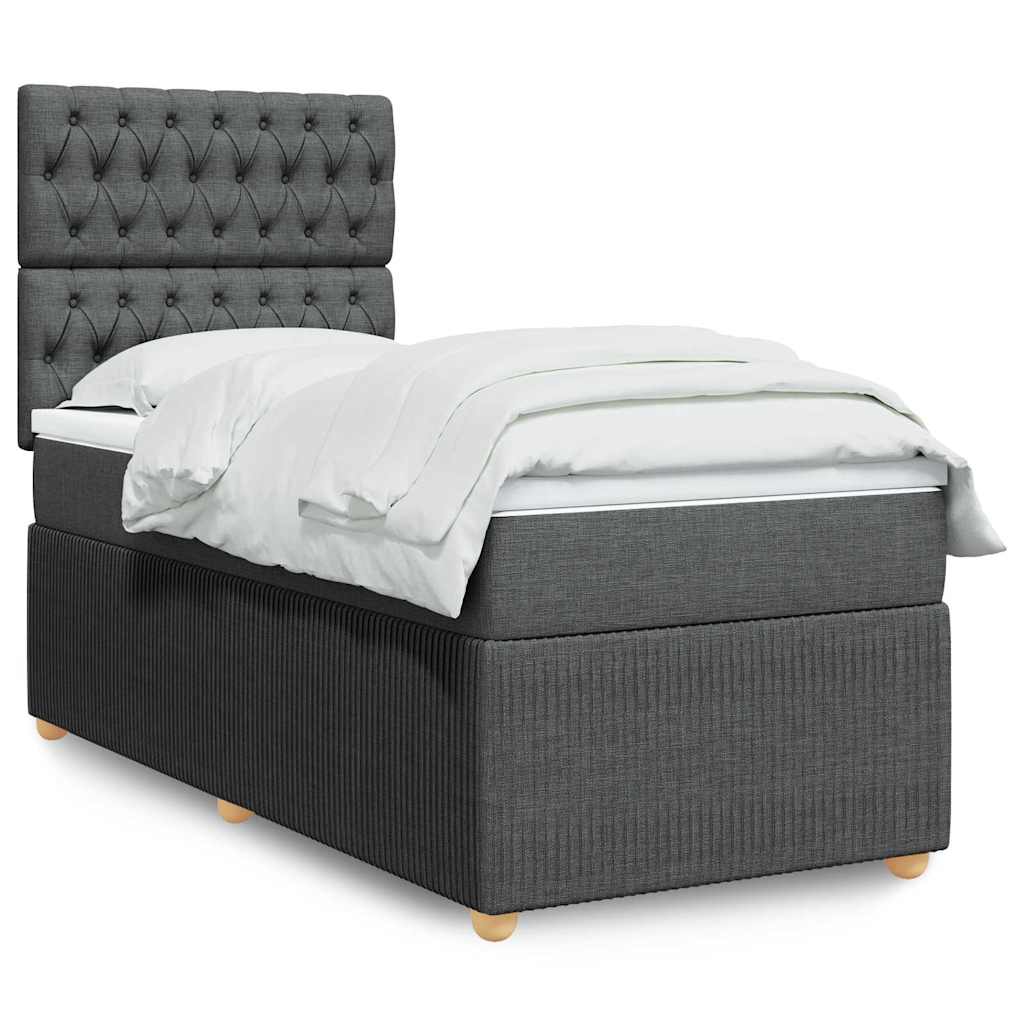 vidaXL Κρεβάτι Boxspring με Στρώμα Σκούρο Γκρι 90x200 εκ. Υφασμάτινο