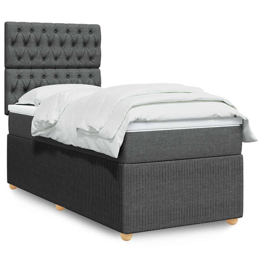 vidaXL Κρεβάτι Boxspring με Στρώμα Σκούρο Γκρι 90x200 εκ. Υφασμάτινο