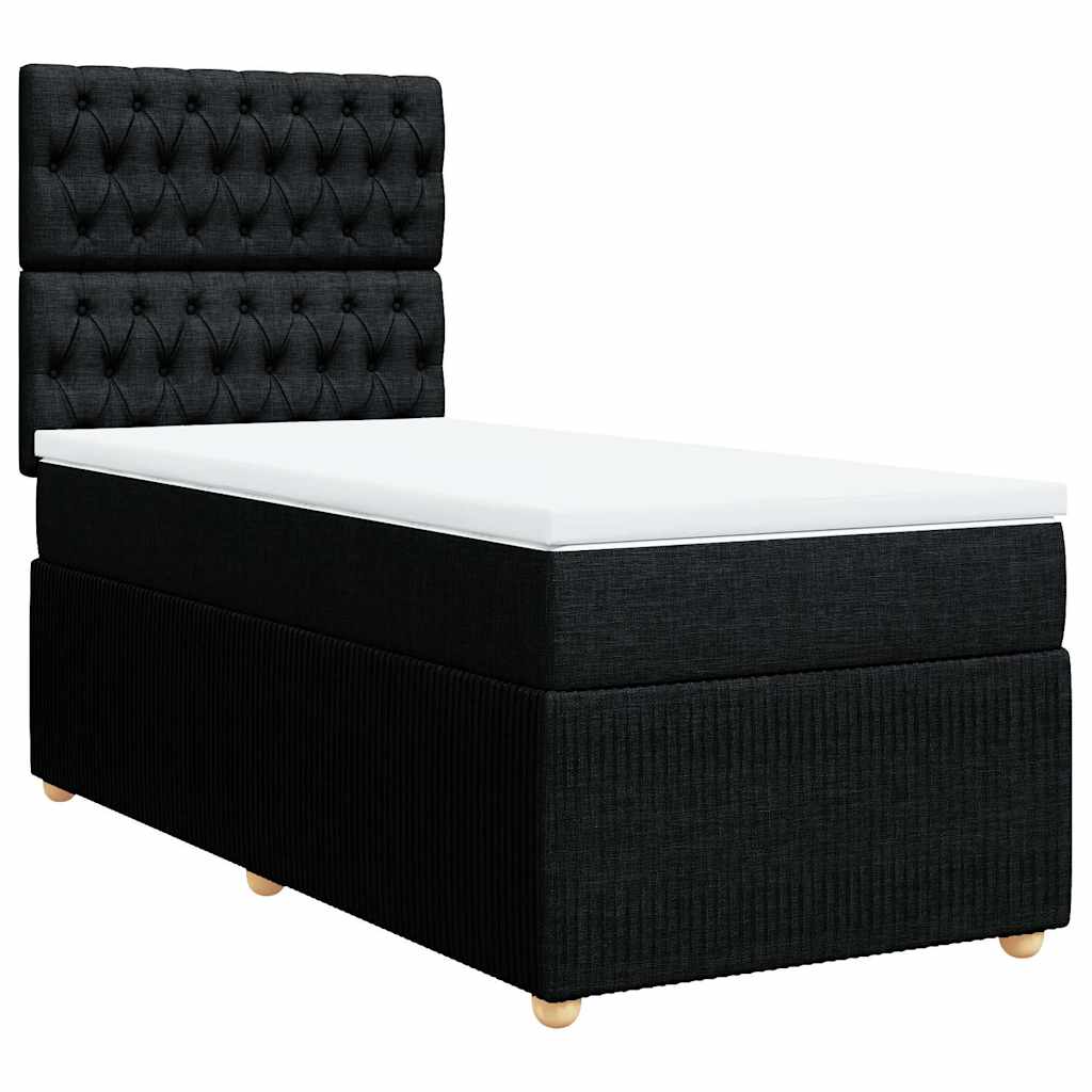 vidaXL Κρεβάτι Boxspring με Στρώμα Μαύρο 90x200 εκ. Υφασμάτινο