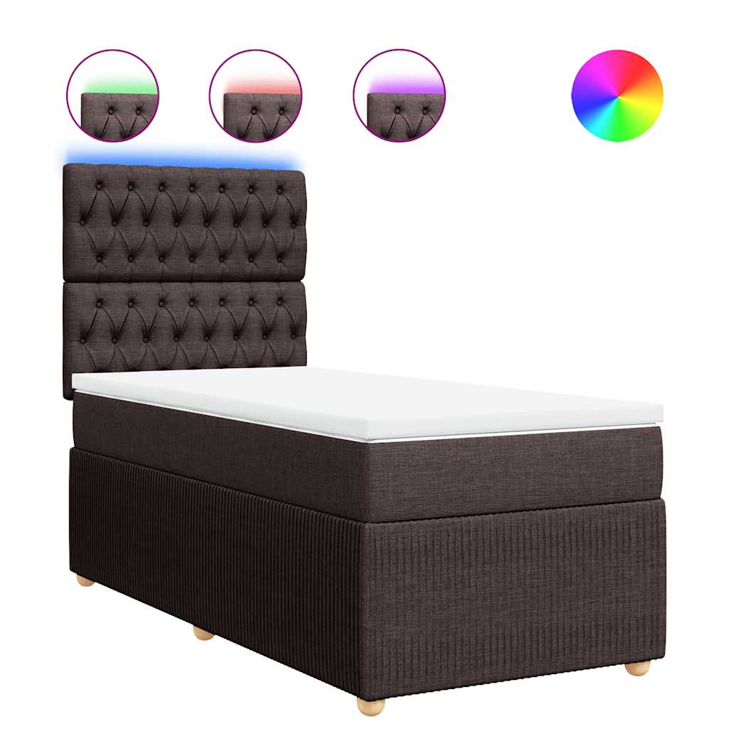 vidaXL Κρεβάτι Boxspring με Στρώμα Σκούρο Καφέ 90x200 εκ. Υφασμάτινο